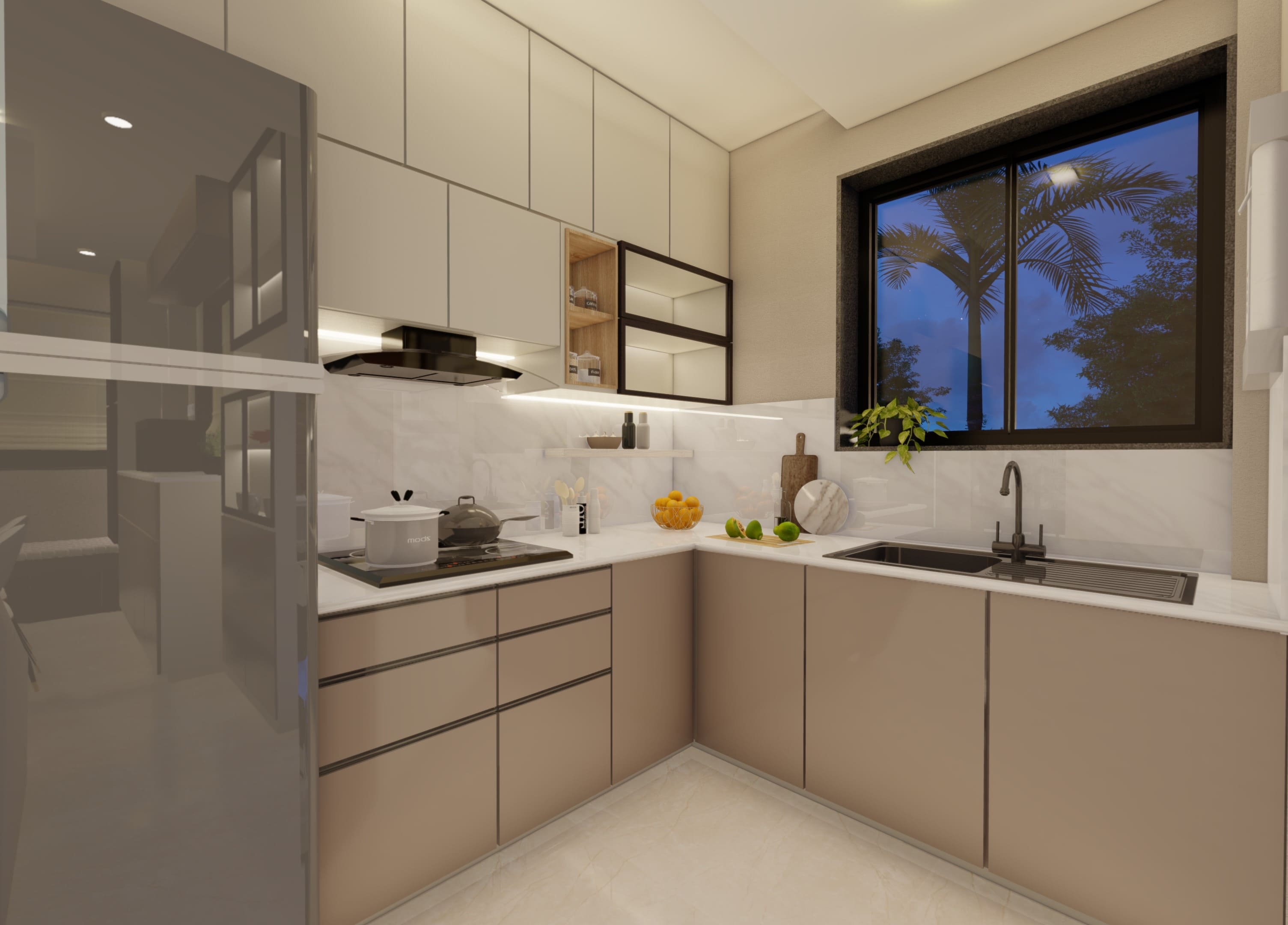 Modern Compact Kitchen With Refrigerator